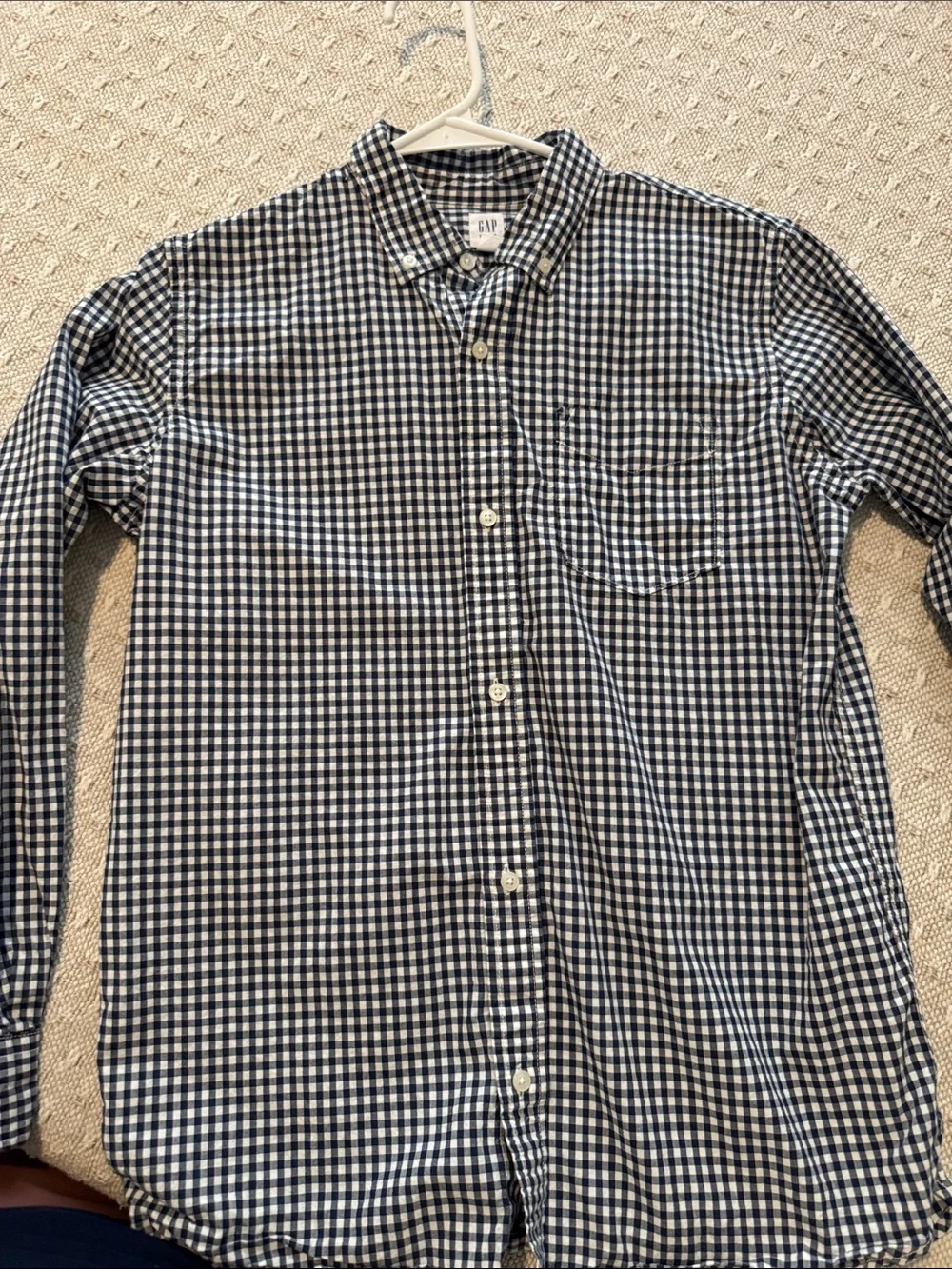 GAP Boy’s Navy and White Gingham Button-Down Shirt
